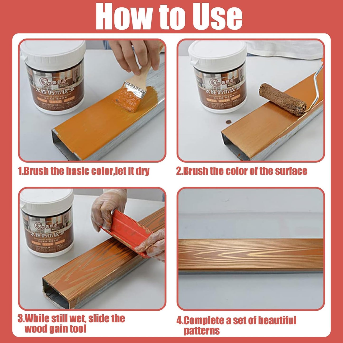 Wood Grain Tool, 6pcs 7" Fake Wood Grain Roller Painting Tool with Handle DIY Rubber Wood Grain Painting Tool Look Like Wood for Wall Room Art Paint Decoration