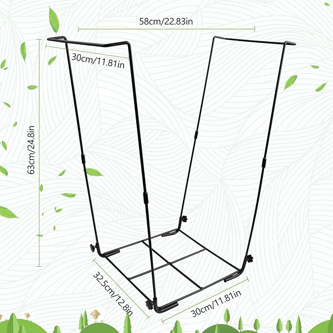 Garden Trash Bag Holder - Outdoor Leaf Bag Holder Support Stand Multi-Use Metal Garbage Bag Frame Holds 30-45 Gallons Bag for Yard Work Camping Leaves Gardening Parties Weeding