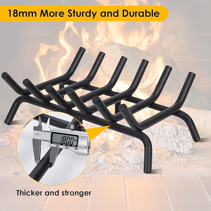 STBoo Fireplace Grate 20inch - Wood Stove Fire Grates Heavy Duty | Fireplace Log Holder | Firewood Log Burning Wrought Cast Iron Rack | Fire Pit Tray for Indoor Chimney Hearth & Outdoor Kindling Tool