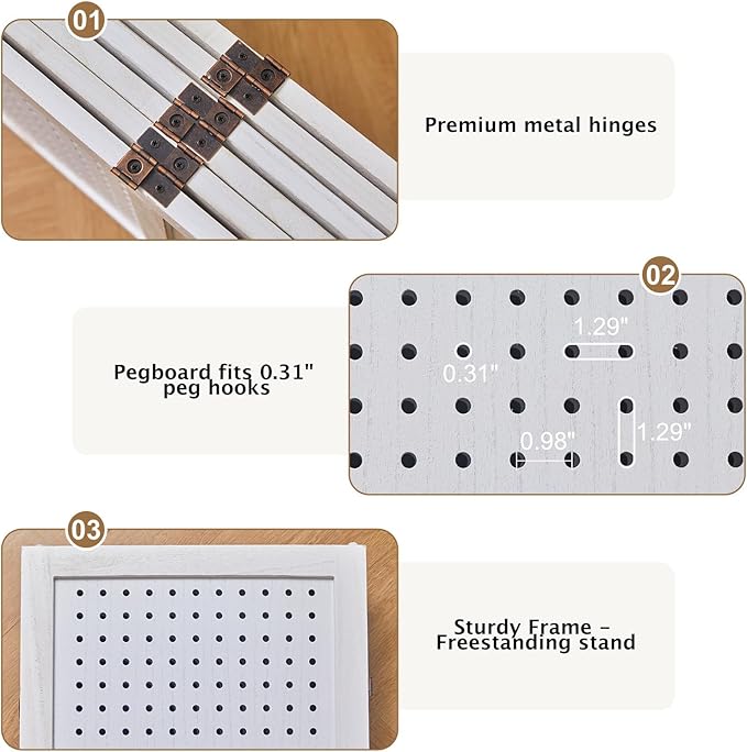 Pegboard Display, 5.6Ft Wooden Room Divider Folding Privacy Screens Portable Freestanding Wall Organizer for Retail Craft Art Display Board (6panels, White)