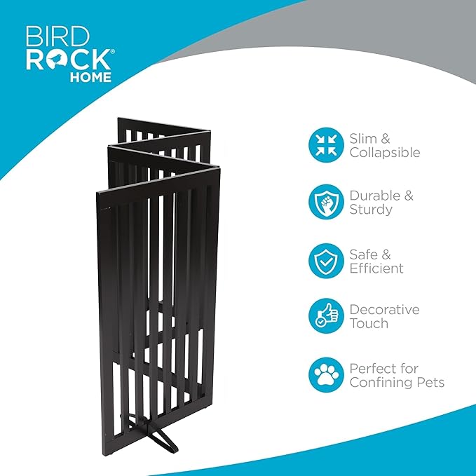 INTERNET'S BEST Dog Gate with Support Feet, Indoor Freestanding Pet Barrier, Folding Wood Cat or Dog Fence, Extra Wide Doorway Puppy Gates, 4 Panel - 36", Espresso