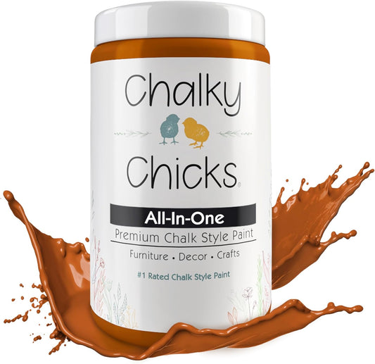 Chalky Chicks All-in-One Chalk Paint for Furniture or Cabinet - 32 Fl Oz - Matte Finish Acorn Orange for Metal, Wood Furniture Paint - No Sanding All-in-One for Home Decor & Crafts, USA Made