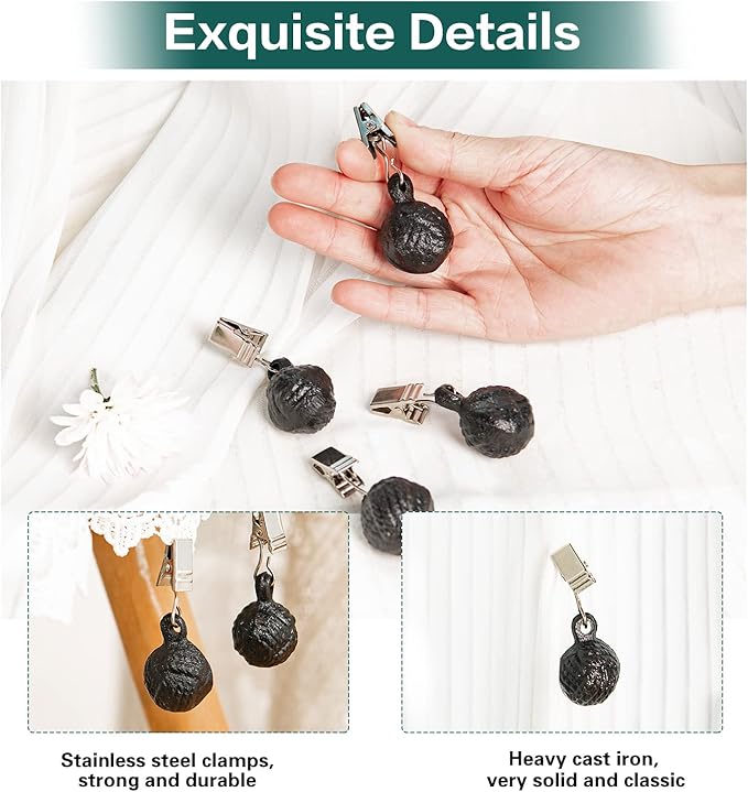 Sungmor Cast Iron Heavyweight Tablecloth Weights - 4 Pack Antique Dark Brown Round Clew Pendent Clips Weights Kit - Heavy Duty Table Cloth Cover Clamps for Home Garden Party Wedding Camping Picnic