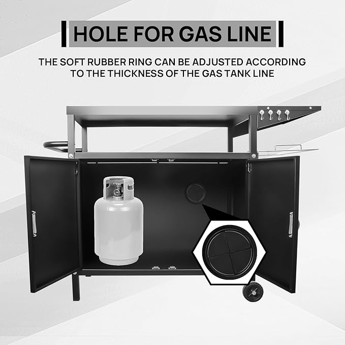 35" H Outdoor Grill Cart- Outdoor BBQ Prep Table, Lockable Wheels & Magnetic Cabinet for Patio, Backyard, Tailgating