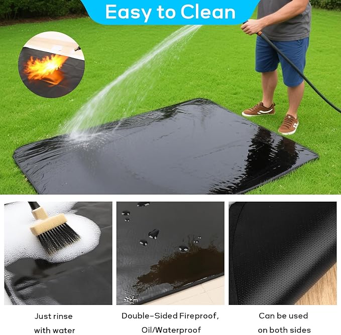 60 x 40 Inches Under Grill Mats for Outdoor Grill, Double-Sided Fireproof, Oil/Waterproof, Heat Resistant Grilling Mat, Fire Pit/Fireplace, Portable BBQ Protector for Decks, Lawns and Patios