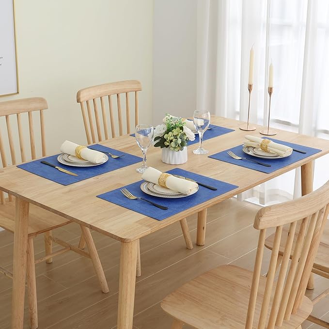 Homaxy Faux Leather Heat Resistant Placemats for Dining Table Set of 4, Waterproof Wipeable Washable PU Table Mats, Easy to Clean Anti-Slip Place Mats, 11.8" x 17", Sea Blue