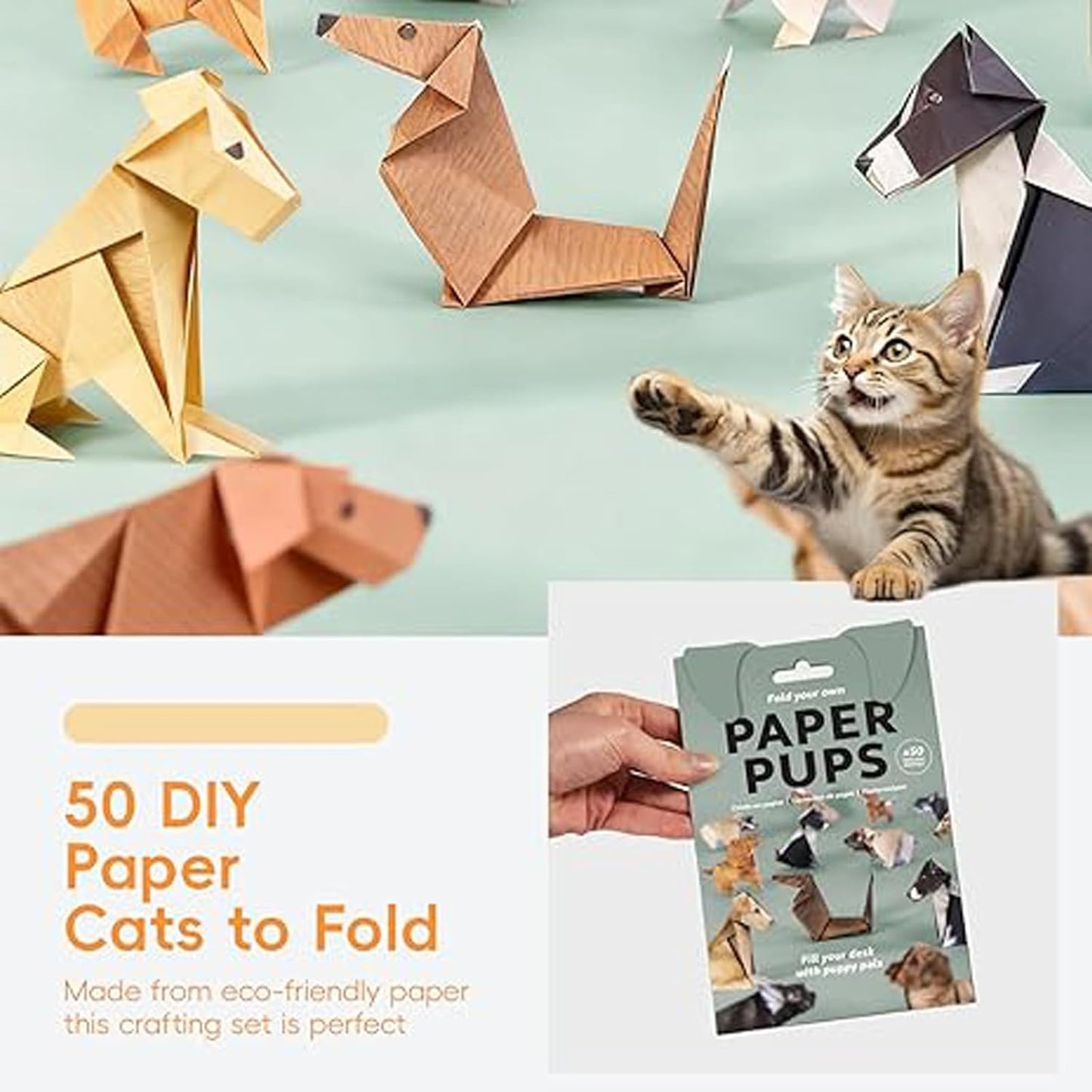 DIY Paper Cats - 50 Sheets DIY Origami Paper to Fold Cute Cat Figures, Fun Craft Activity for Adults & Kids, Desk Decoration & Gift for Cat Lovers