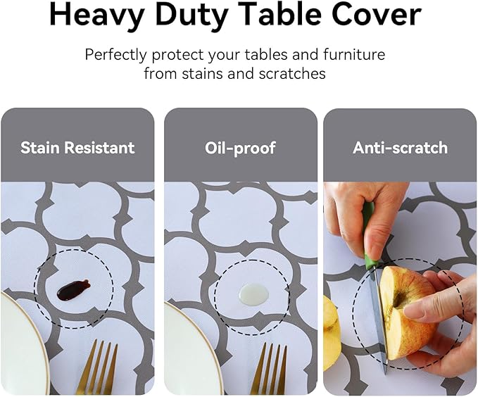 Romanstile Rectangle Plastic Tablecloth, 100% Waterproof Oil-Proof Checkered PVC Table Cloth, Heavy Duty Vinyl Table Cover for Dining, Camping, Picnic, Outdoor - 54 x 120 Inch, Moroco White