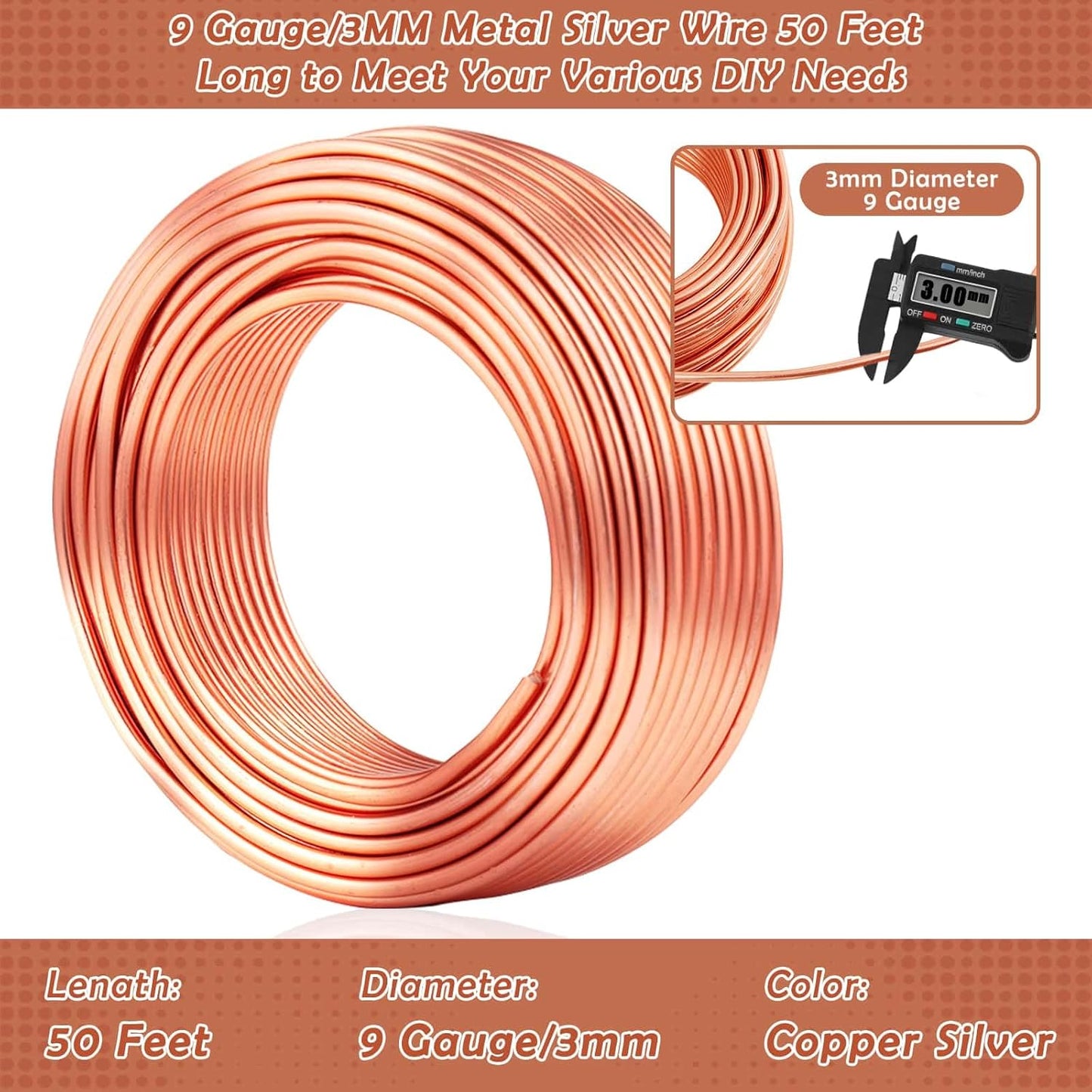 Aluminum Wire, Anezus 9 Gauge Craft Bendable Armature Thick Wire for Wreath, Jewelry Making, Gardening, Sculpting, Cosplay Props (Copper, 3 mm)