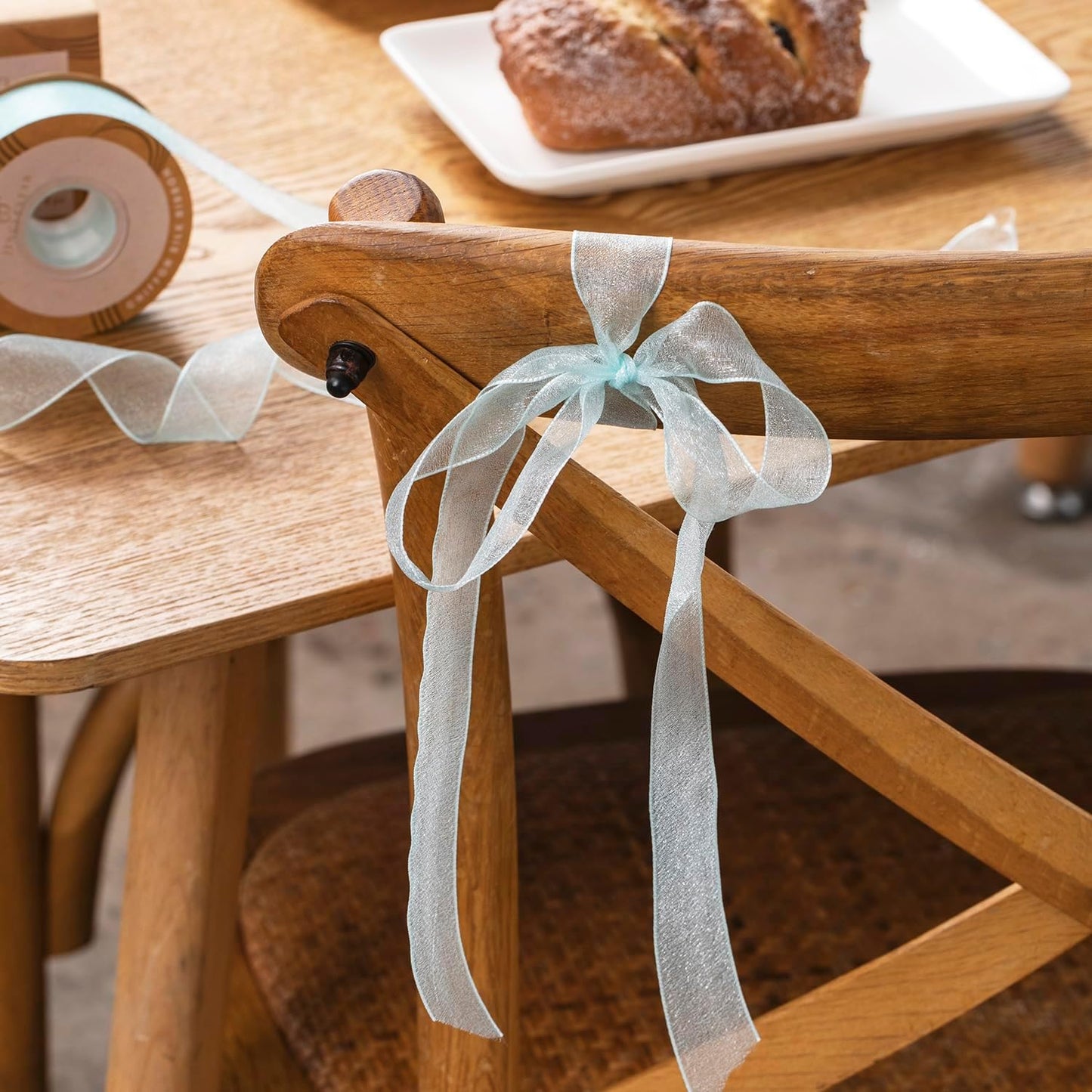 1 Inch Wide Sheer Chiffon Ribbon - Pearl Silk Woven Ribbon Suitable for Gift Wrapping, Wedding Decor, Home Decor, Girl Hair Accessories Handmade DIY (25 Yards/roll) (Tiffney Blue)