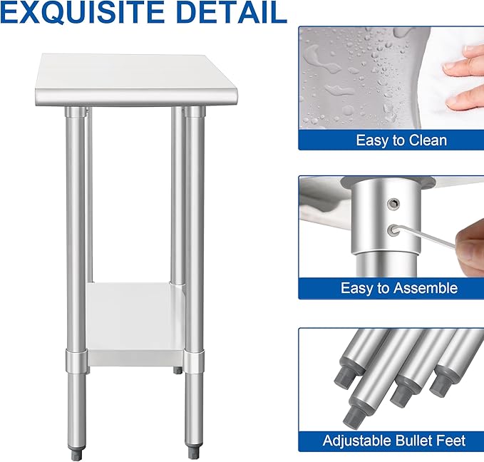 HARDURA Stainless Steel Work Table Commercial 30×15 Inches Kitchen Prep Table and Heavy Duty Commercial Workbench NSF 430 with Undershelf and Galvanized Legs