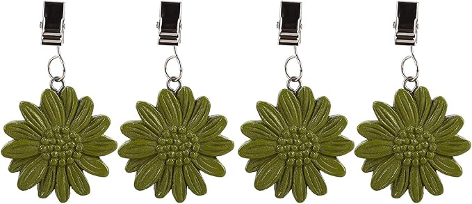 TwoFish Home Set of 4 Green Sunflower Resin Tablecloth Weights Clips Green Sunflower Handicraft Tablecloth Clamps Pack of 4