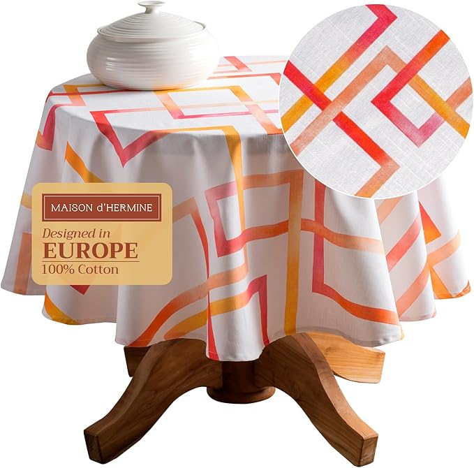 Maison d' Hermine Table Cloth Round Table 100% Cotton 69 Inches Tablecloth Reusable Decorative Everyday Use for Dining Room, Farmhouse, Home, Party, Festive & Wedding Spring Summer - Summer Maze