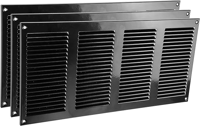 Vent Systems 16" x 8" Inch (Overall Dimensions) Pack of 3 - Black - Air Vent Cover Metal Air Return Grill with Built-in Pest Guard Screen HVAC Vent Duct Cover for Home Improvement