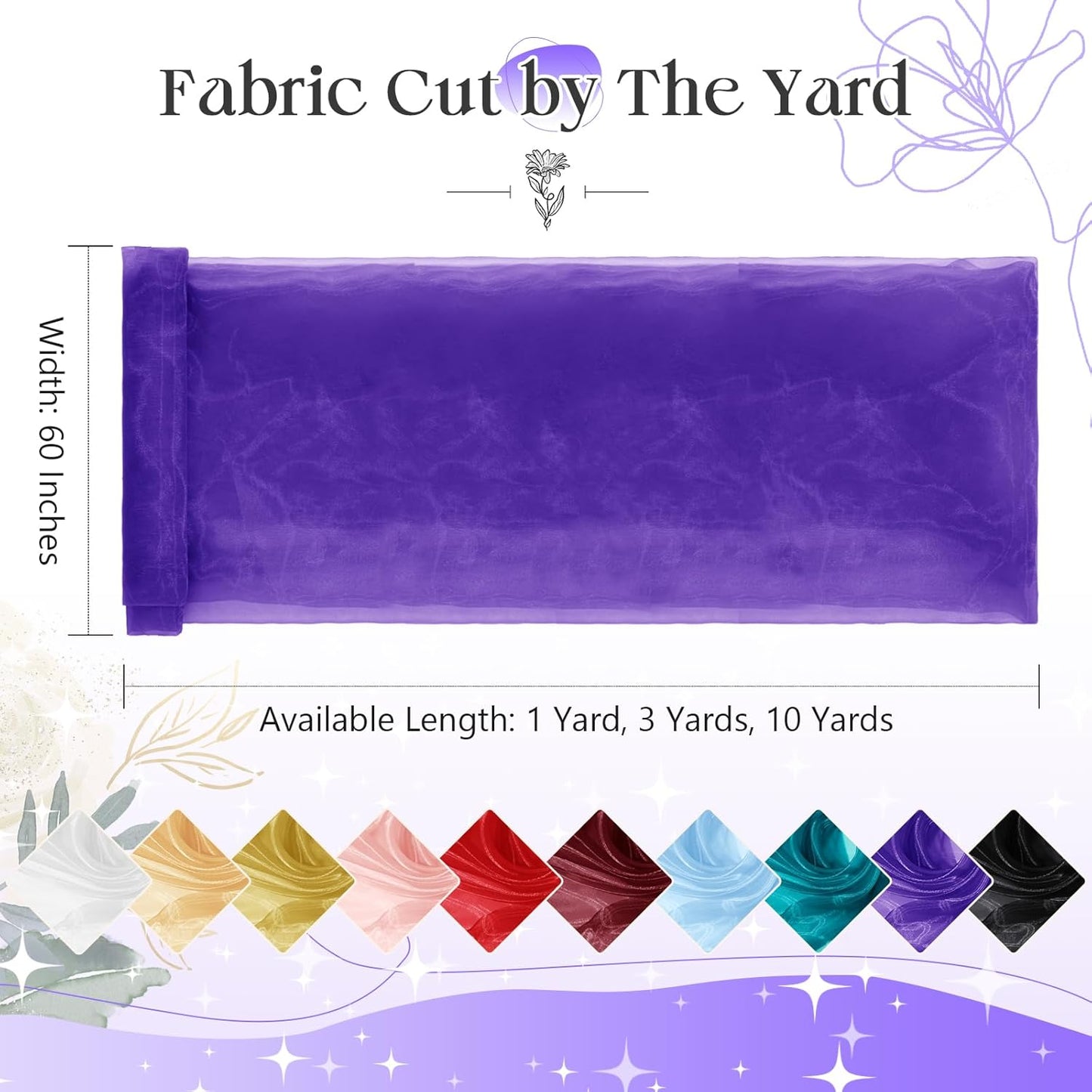 P Pothuiny Sheer Organza Fabric by The Yard, 3 Yards x 60 Inch Wide Bridal Purple Organza Tulle Fabric Roll Shiny Gauze Fashion Dress Sewing Craft for Wedding Party Decorations Backdrop