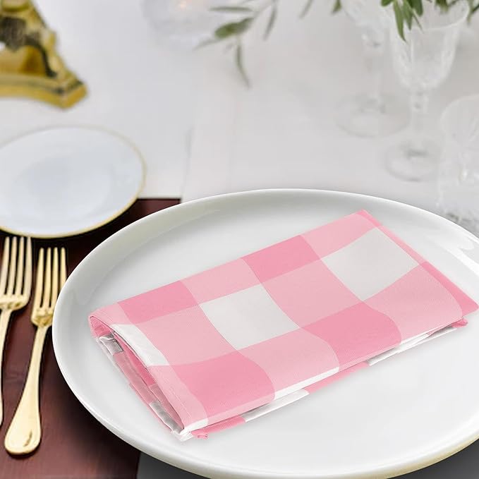 Buffalo Plaid Table Napkins Set of 25 Checkered Cloth Napkins 17x17 inch Washable Dinner Gingham Pattern Napkins Soft Napkins for Wedding Party Dining Banquet(Pink and White)