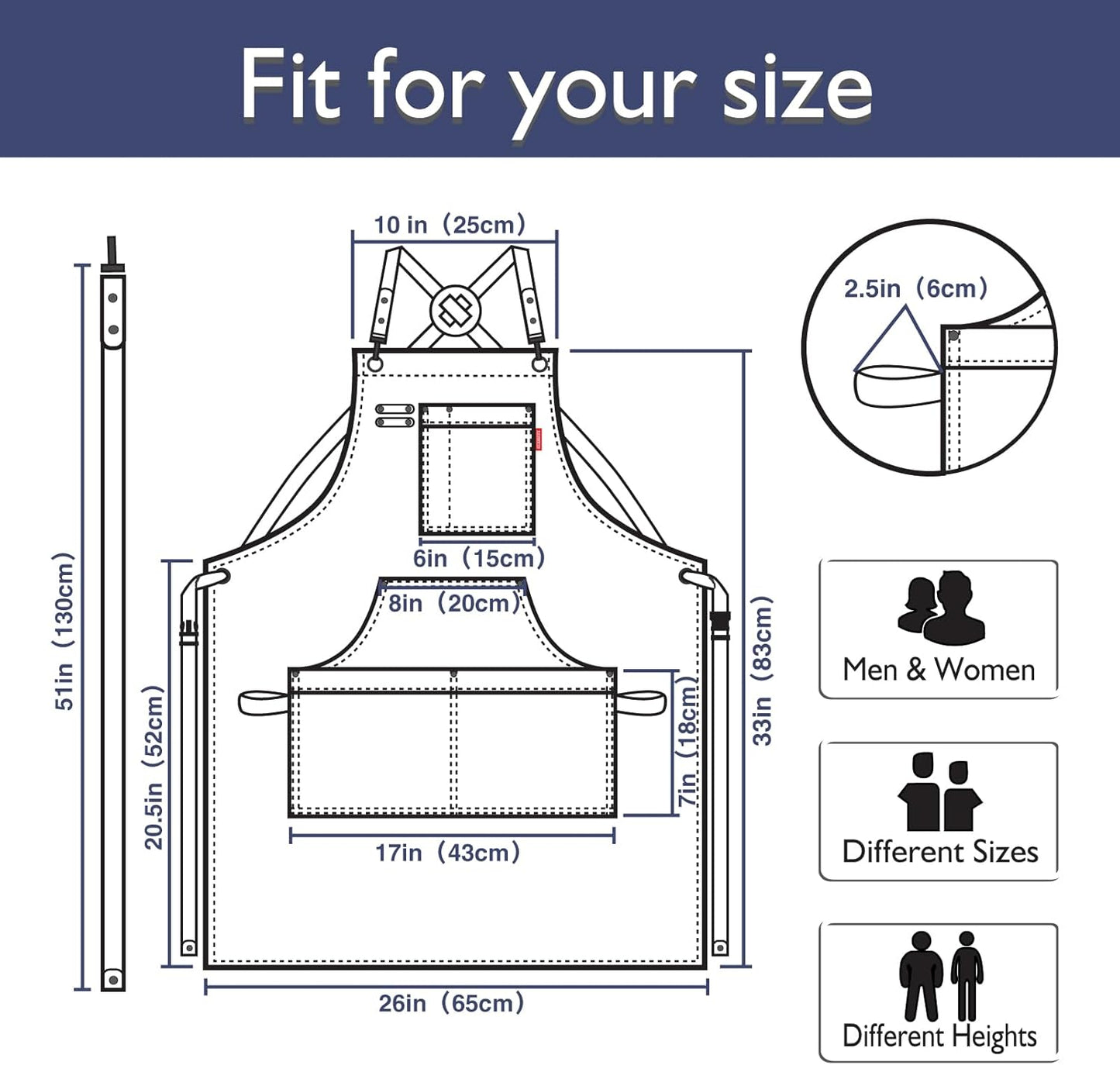 10 Pack Kitchen Aprons, Work Apron, Canvas, Multiple Pockets, Gardening, Painting, BBQ, Artist, Carpenter, Sizes M to XXL, Denim
