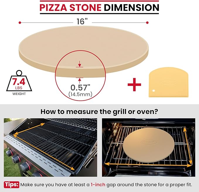 Unicook 16 Inch Round Pizza Stone, Heavy Duty Cordierite Bread Baking Stone for Oven and Grill, Thermal Shock Resistant, Ideal for Baking Crisp Crust Pizza, Bread and More, Includes Scraper