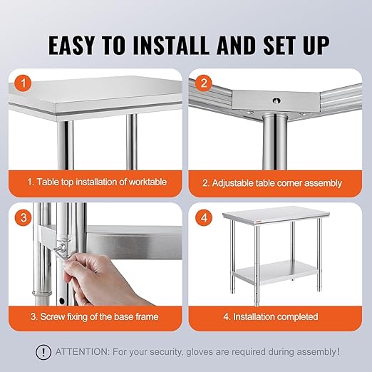 Vevor Stainless Steel 900x600x800 mm Commercial Kitchen Prep & Heavy Duty Metal Work Table with Adjustable Feet for Restaurant, Home and Hotel : Industrial & Scientific