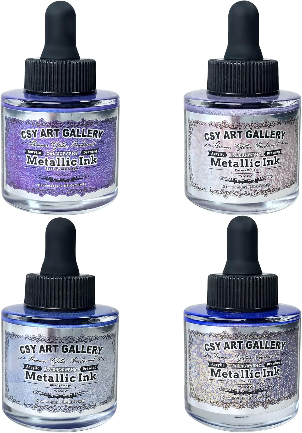 CSY art gallery Pearlescent Liquid Acrylic Ink Set Bottle -Shimmering Purple Permanent Calligraphy Inks-High Gloss,Metallic Paint for Crafts, Resin Art, DIY, Furniture, Wood (Lavender Manor Set)