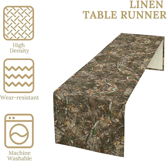 Oak Table Runner, Forest Green Camouflage Design Table Runner for Dining Kitchen Outdoor Camping Holida 13x108in