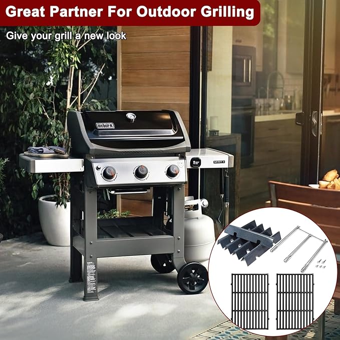 Hiorucet Grill Parts for Weber Spirit and Spirit II 300 Series, Fits E310 E320 E330 S310 S320 S330 SP310 SP320 SP330 GS4, 7638 Grill Grates 7636 Flavorizer Bars 69787 Grill Burners for Weber Spirit