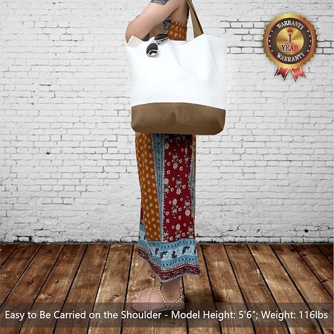 TOPDesign 1-Pack Super Strong Large 12oz Cotton Canvas Tote Bag, Reusable Grocery Shopping Cloth Bag, Fashionable Two-Tone Tote for Crafts, DIY Your Creative Designs