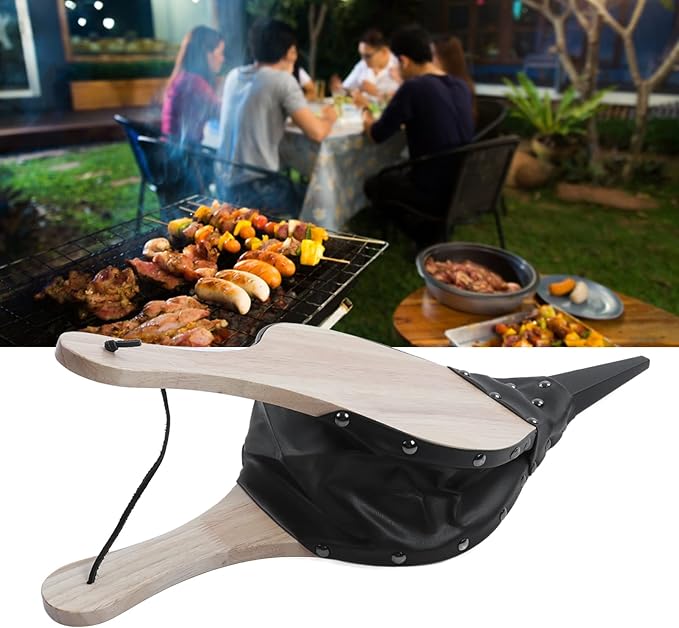 AMAKO Fireplace Bellow Manual Operation Durable Solidwood Heatproof Leather Widely Used Fire Blower for BBQ Camping Fireplace