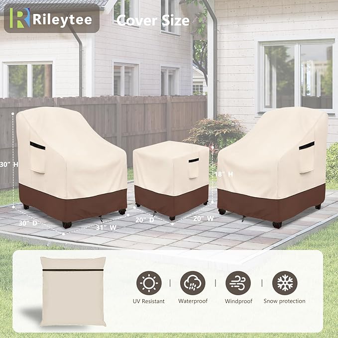 Rileytee Outdoor Furniture Covers Waterproof,600D Heavy Duty Patio Furniture Covers 3 Piece Set,Patio Set Cover for 2 Chairs and Side Coffee Table,Beige