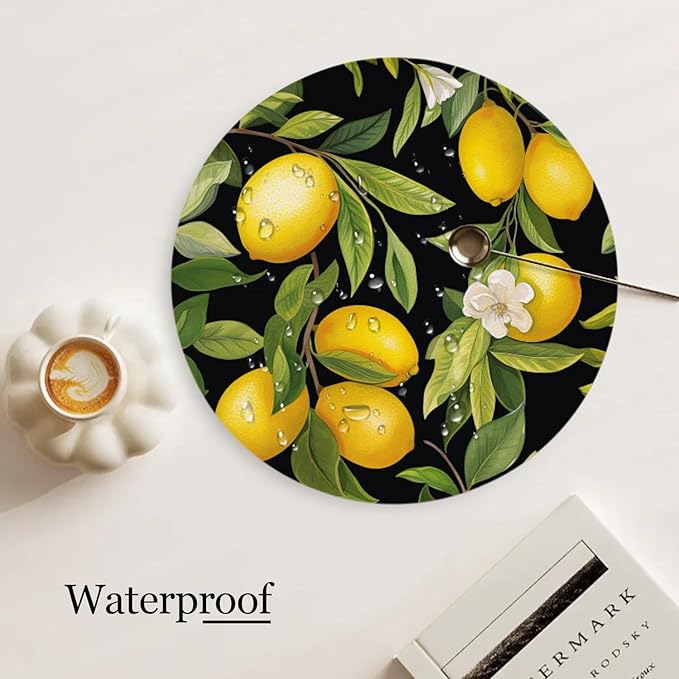 Faux Leather Ding Table Placemats Set of 4,Lemon Tree with Leaves Round Placemat Easy to Clean Heat-Resistant Waterproof Non-Slip Place Mats Indoor and Outdoor Scenes,13inch