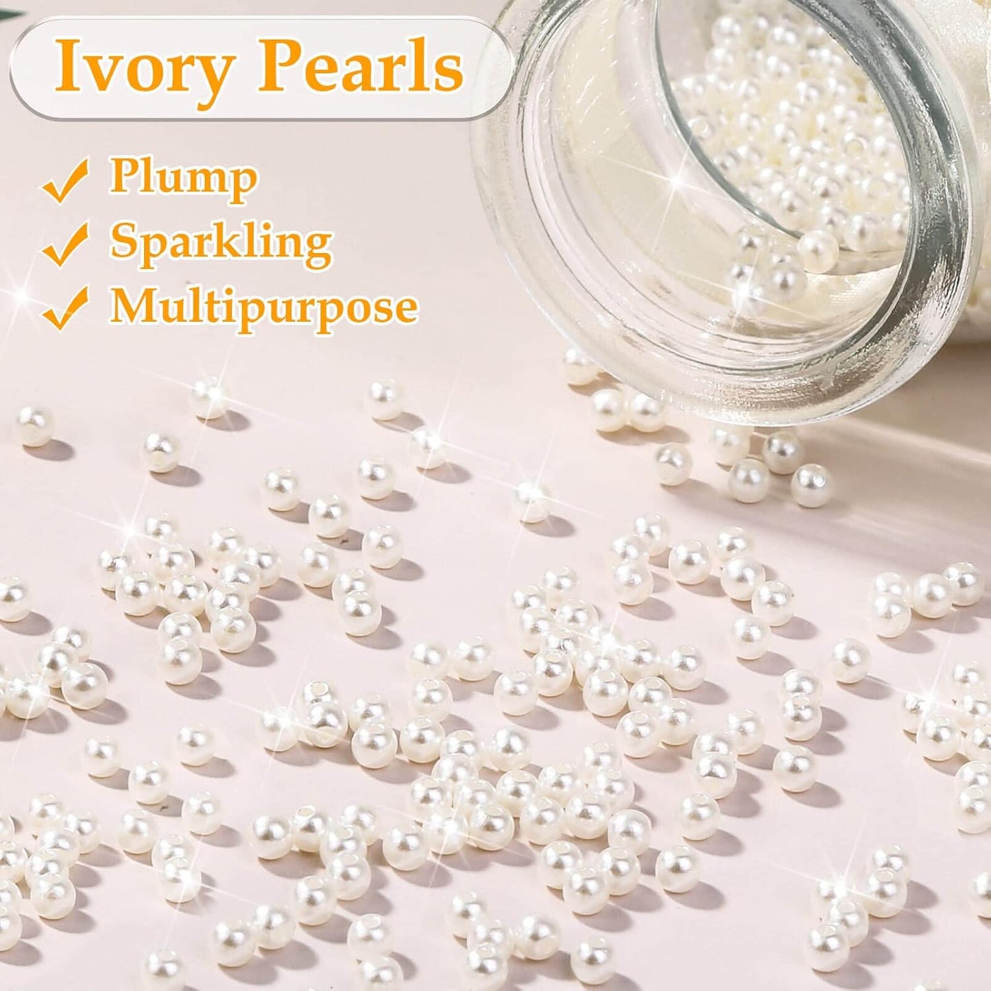Pearl Beads for Craft, Anezus 2000pcs Ivory Faux Fake Pearls, 4 MM Small Sew on Pearl Beads with holes for Jewelry Making, Bracelets, Necklaces, Hairs, Crafts, Decoration and Vase Filler