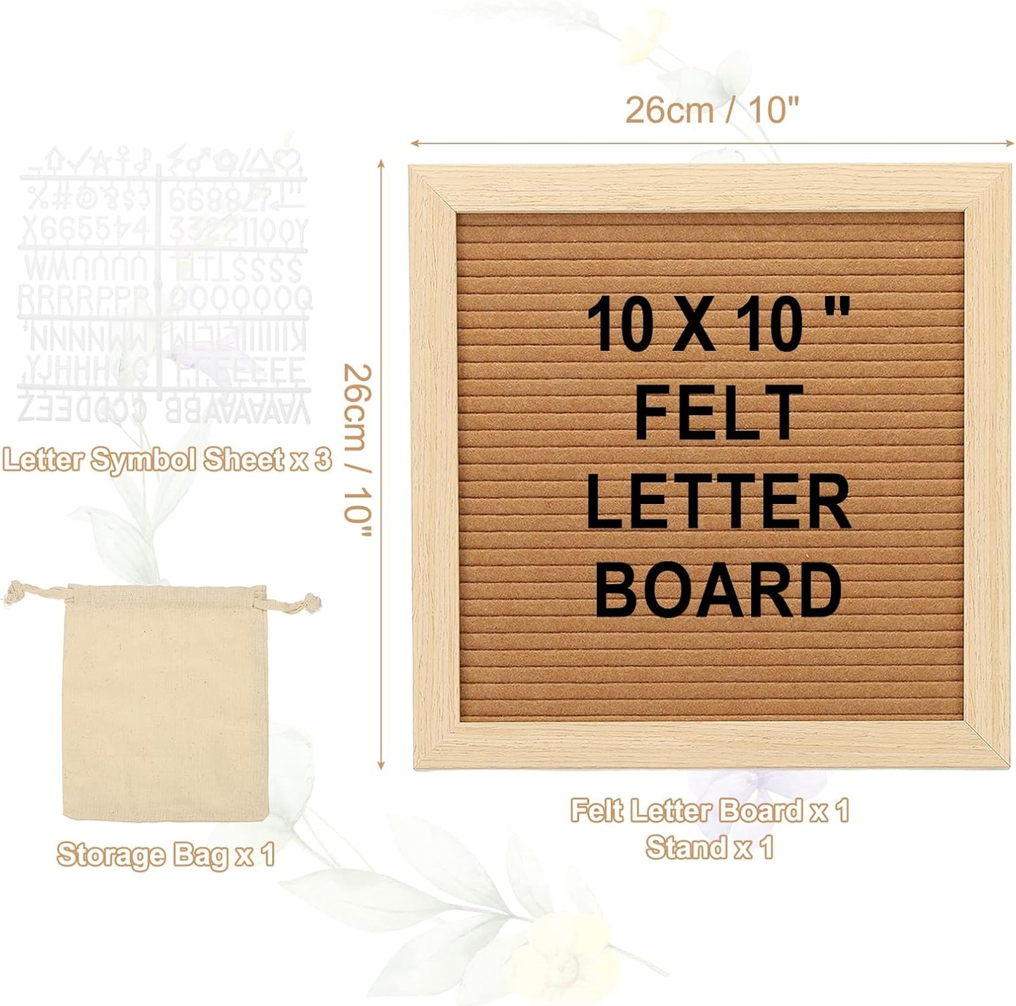 PATIKIL Felt Letter Board, 10x10Inches Brown Wooden Changeable Message Board with Storage Bag Stand for Kitchen Menu Classroom Farmhouse Decor Notes, White Letter