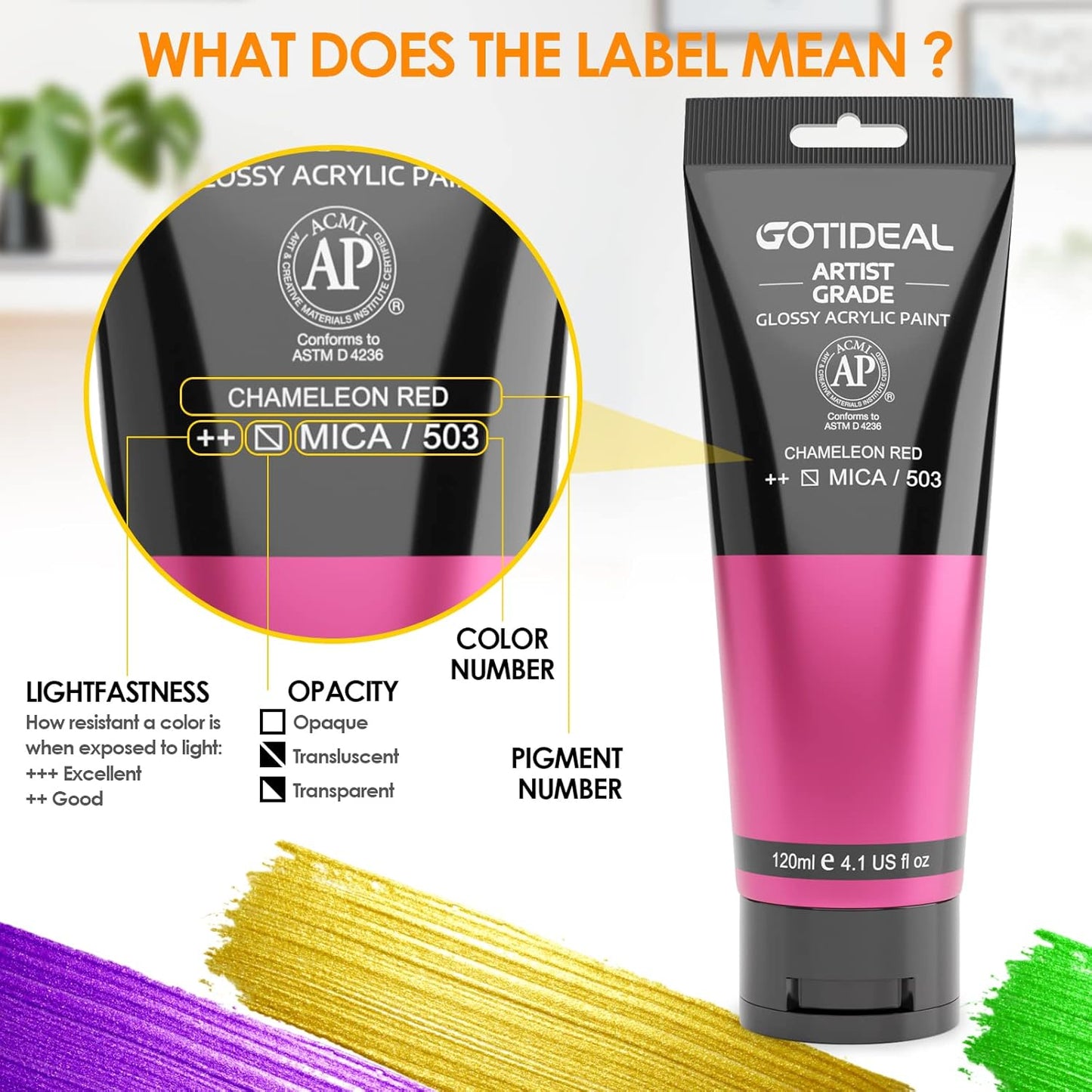 GOTIDEAL Iridescent Acrylic Paint Chameleon Red Tubes(120ml, 4.1 oz) Non Toxic Non Fading,Rich Pigments for Painters, Adults & Kids, Ideal for Canvas Wood Clay Fabric Ceramic Craft Supplies