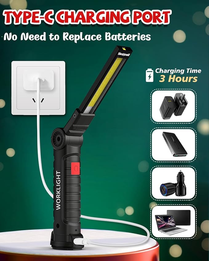 Coquimbo Tool Gifts for Men Him, Rechargeable LED Work Lights Grill Light with Magnetic Base 5 Modes 360° Rotate Mens Gifts for Dad Husband Grandpa Boyfriend (4 Pack Black)