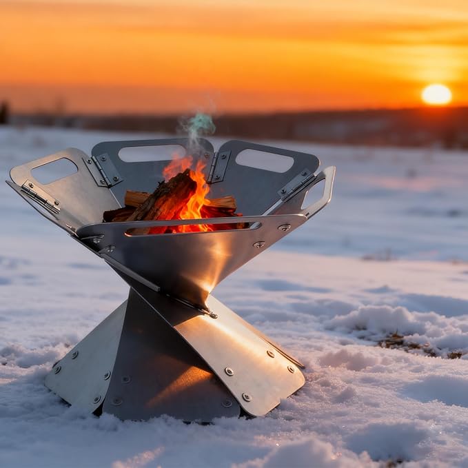 Portable Fire Pit - Foldable Stainless Steel Camping Fire Bowl & Grill - Compact Bonfire Pit for Backyard, Patio, Garden Parties & Camping Trips, 12.6 Inch