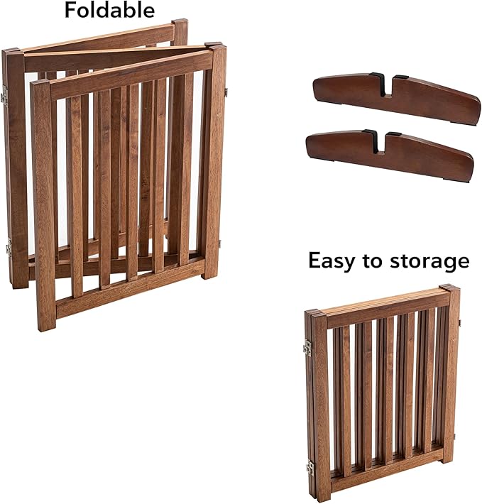 LZRS Freestanding Dog Gate 30 inch Tall - 3 Panels Solid Wooden Pet Gate for Doorways, Stairs & Hallways, Expandable & Foldable with Support Feet，Indoor Use,Oak