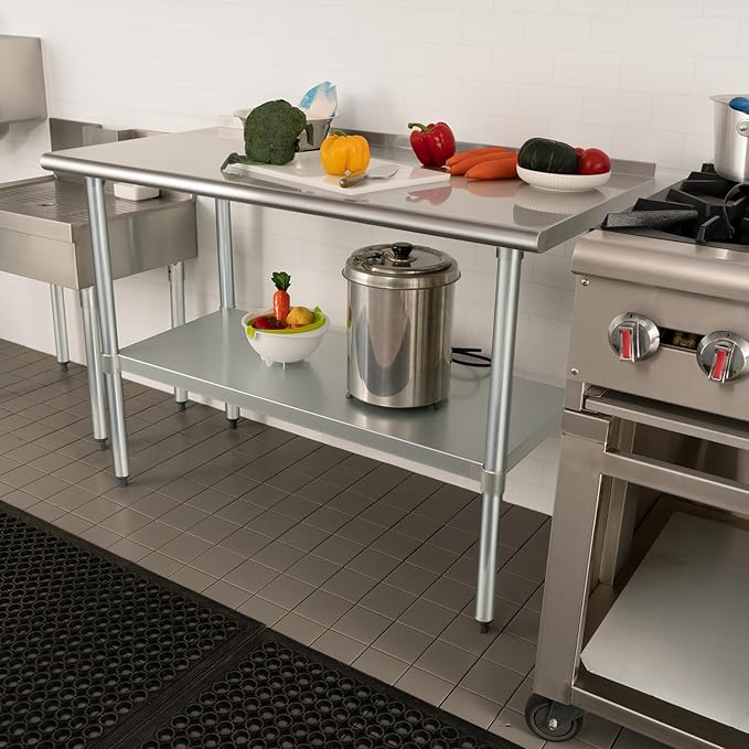 HARDURA Stainless Steel Table 30X36 Inches with Undershelf and Galvanized Legs NSF Heavy Duty Commercial Metel Table for Food Prep
