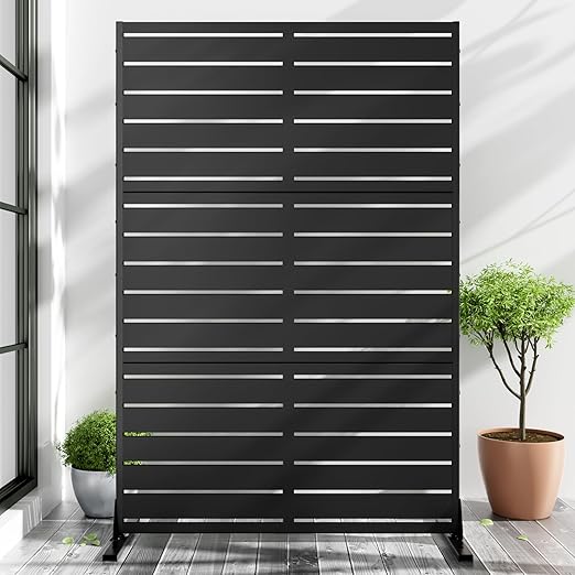 Casaphoria Metal Privacy Screen Outdoor, 72" H x 47" W Freestanding Decorative Privacy Screen for Patio Deck Balcony Garden with Stable Base, Black-Adams