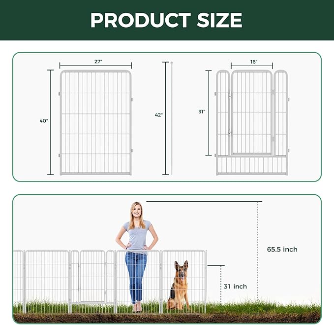 FXW Garden Fence Outdoor for The Yard – 40in(H) x 72.9ft(L) Heavy Duty Metal Animal Barrier for Dog and Rabbit, Decorative Dog Fence, 32 Panels, White