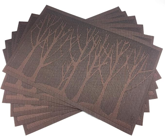 Gugrida Place Mats PVC Set of 6, Table Placemats Set of 6 PVC Mat Table Mats Natural Color (6 pcs, Coffee Tree)