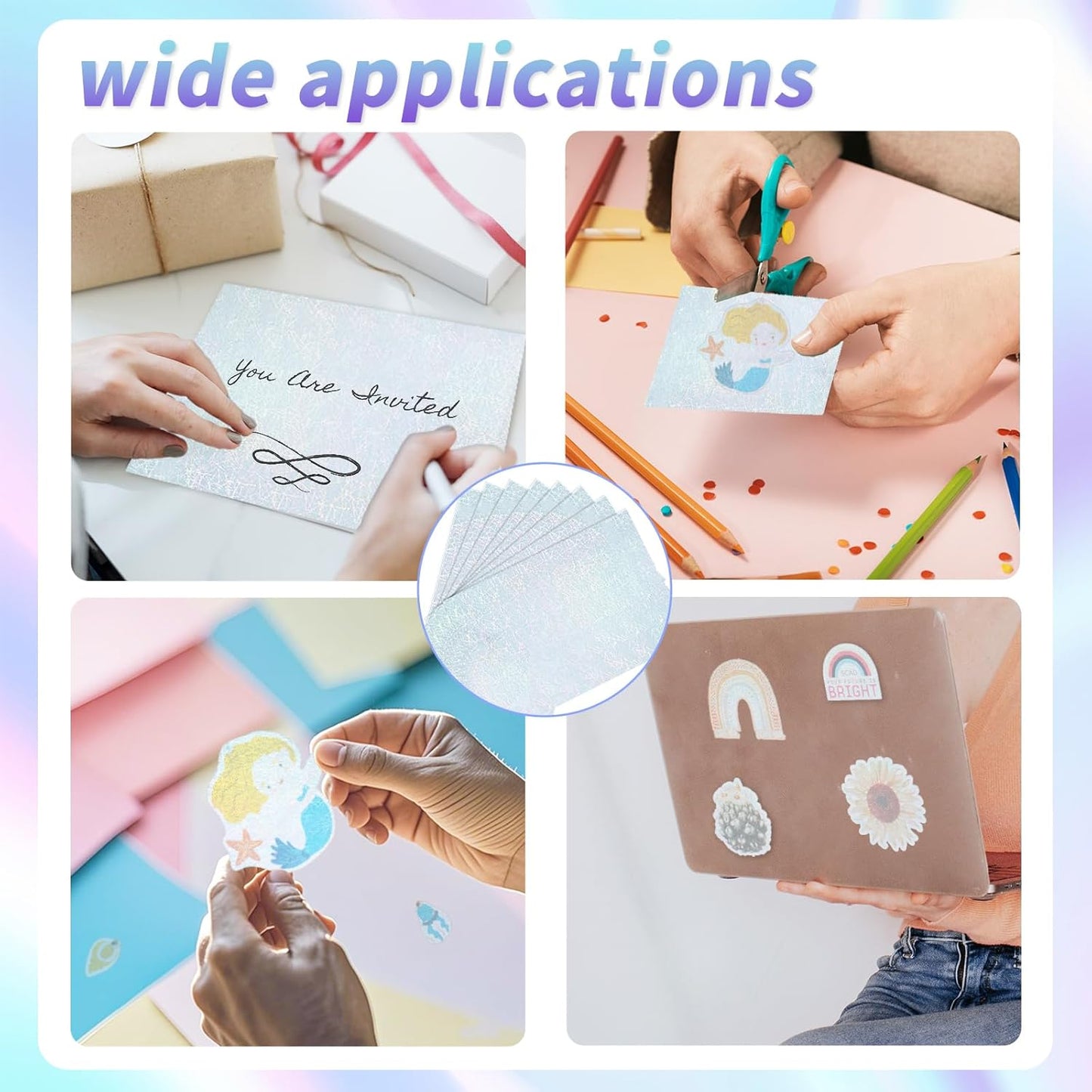 20 Sheets Printable Holographic Sticker Paper,11 x 8.5 Inches Printable Waterproof Paper Rainbow Vinyl Sticker Paper for Inkjet or Laser Printer（Laser straw pattern）