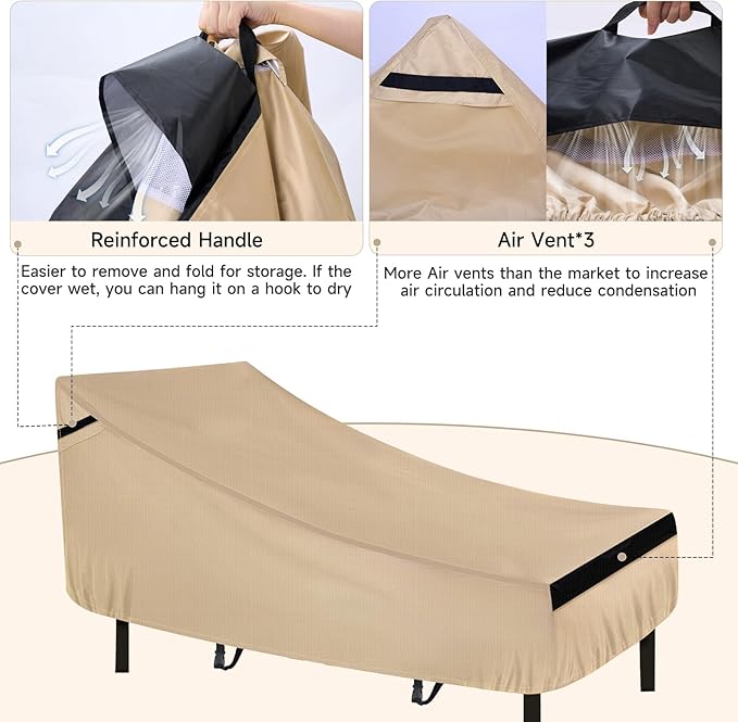 NEVERLAND Chaise Lounge Cover 2 Pack - 420D Lounge Chair Covers Waterproof Outdoor with Air Vent and Adjustable Buckles All Weather Protection - 80L x 32W x 25H inch Golden