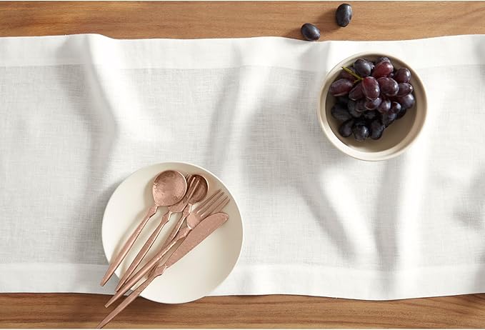 Solino Home Linen White Table Runner 90 Inches Long - 100% Pure Linen 16 x 90 Inch Table Runner for Valentines, Spring, Easter - Sonoma