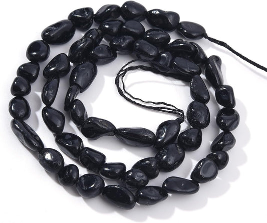 Black Tourmaline Pebble Nugget Oval Free Tumbled Stone 6-8mm Natural Gemstone Loose Beads Approx 15.5 inch for DIY Jewelry Making