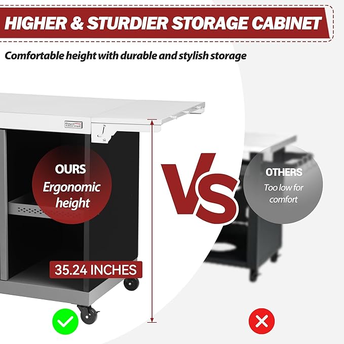 Royal Gourmet PC3201S Movable Grill Cart, 43" L x 24" W Stainless Steel Countertop, Storage Cabinet with Single-Door, Foldable Side Shelf, Tool Hooks & Inner Shelves, for Indoor & Outdoor Use, Black