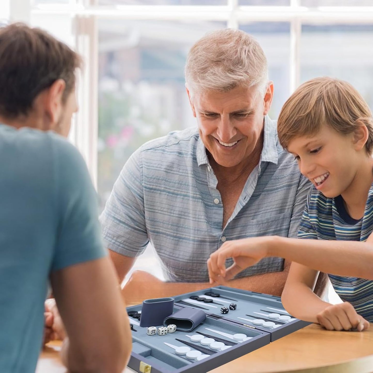 Backgammon Set - Classic Board Game with Premium Leather Case - Portable Travel Strategy Backgammon Game Set for Adults, Kids - Suitable as (11inch, Gray)