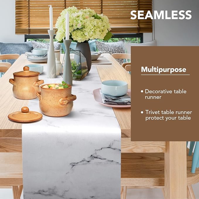 2 Pcs Trivet Table Runner Hot Plates Mat 12 X 40 Inch Heat Resistant Table Protector Waterproof Decorative Farmhouse Kitchen Trivets Counter Heat Proof Placemats for Hot Dishes (Marble, 2 Pcs)