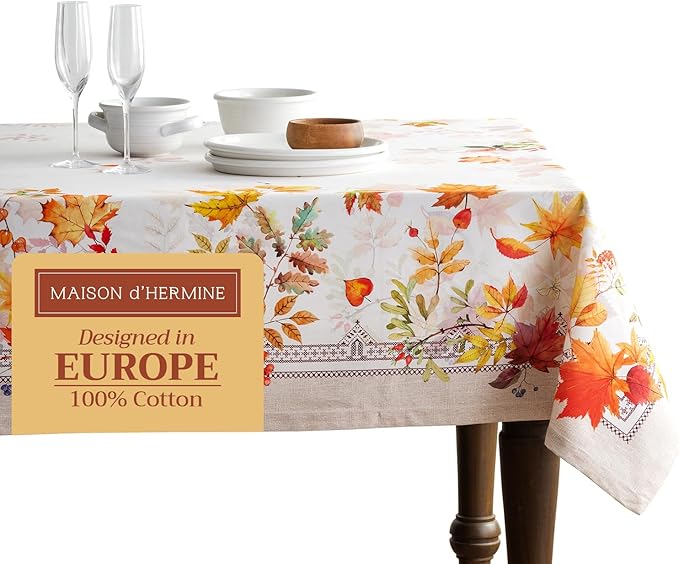 Maison d' Hermine Table Cloth Rectangle Table 100% Cotton 60 x 120 Inches Fall Tablecloth Reusable Everyday Use for Thanksgiving Christmas Decorations Dining Farmhouse Party (Amarante)