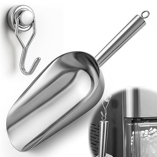 Juome 12oz Stainless Steel Ice Scoop for Freezer with Magnetic Holder for Ge Profile Opal 2.0 Nugget Ice Maker, Metal Ice Scoop for Ice Machine, Ice Scooper for Kitchen Accessories