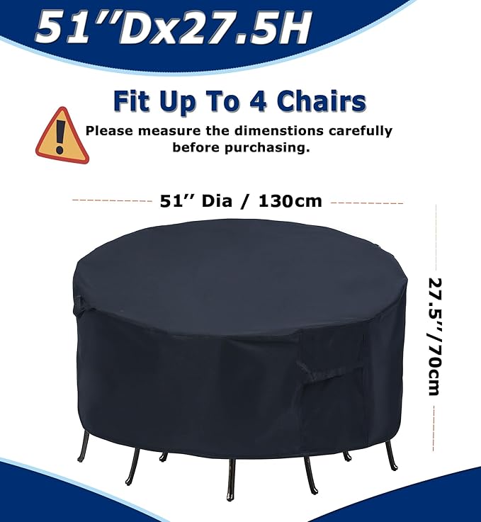 Round Patio Furniture Covers - 51" Dia Waterproof Table & Fire Pit Cover - Anti-Fading for Outdoor Dining Sets